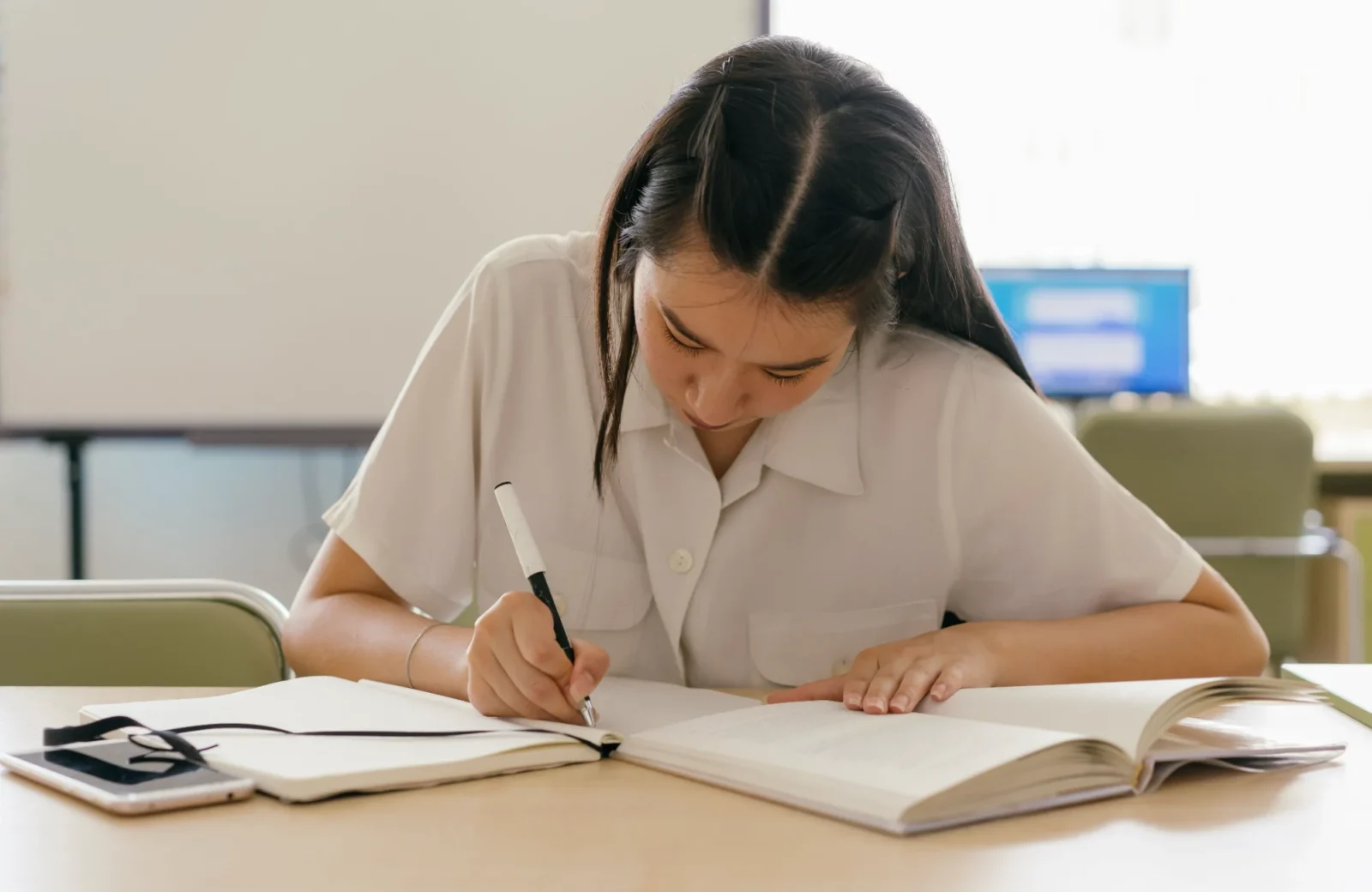Student developing learning strategies while studying
